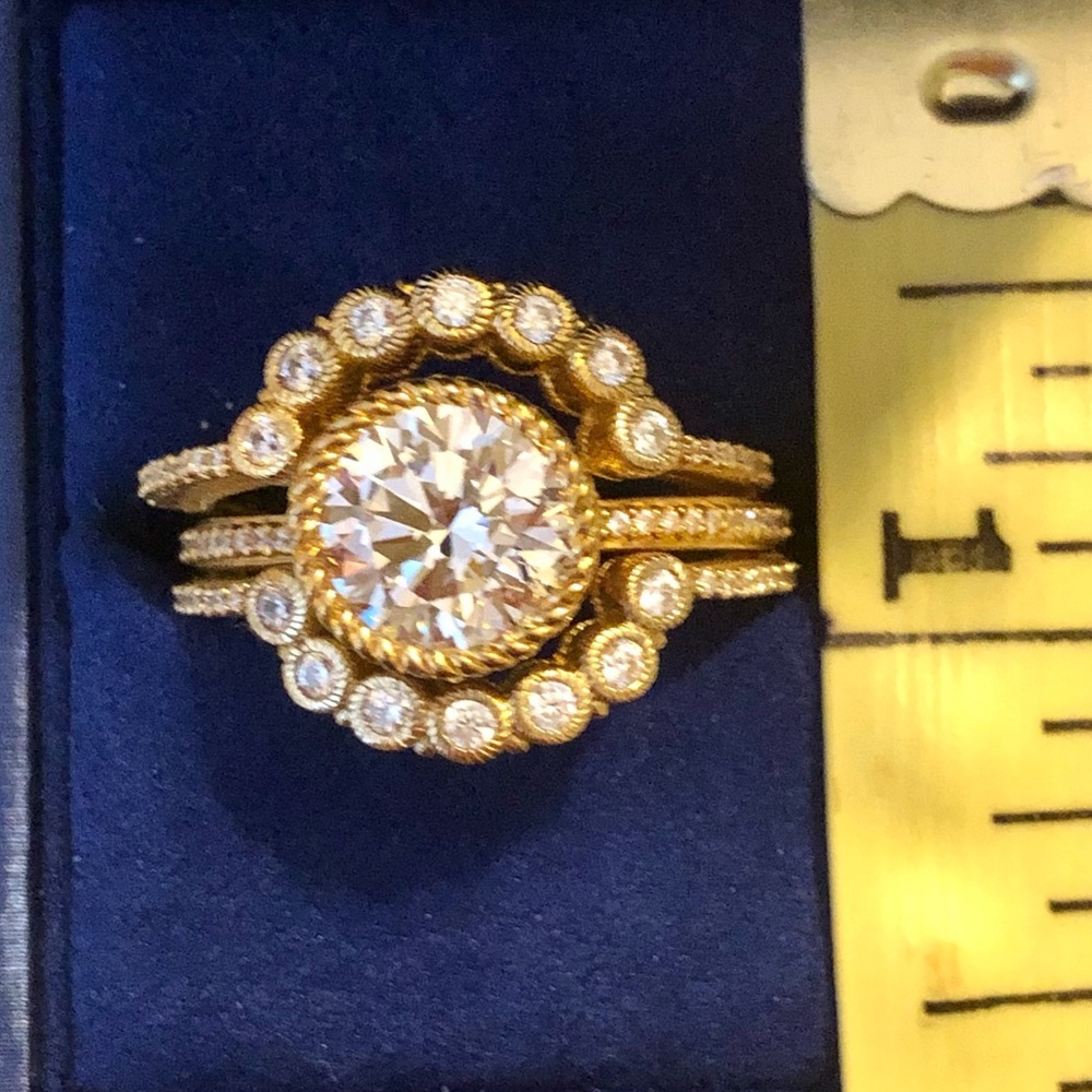 Judith Ripka Sterling Silver & 14kt Gold Clad 3 piece ring set. Size 8. - Picture 3 of 8